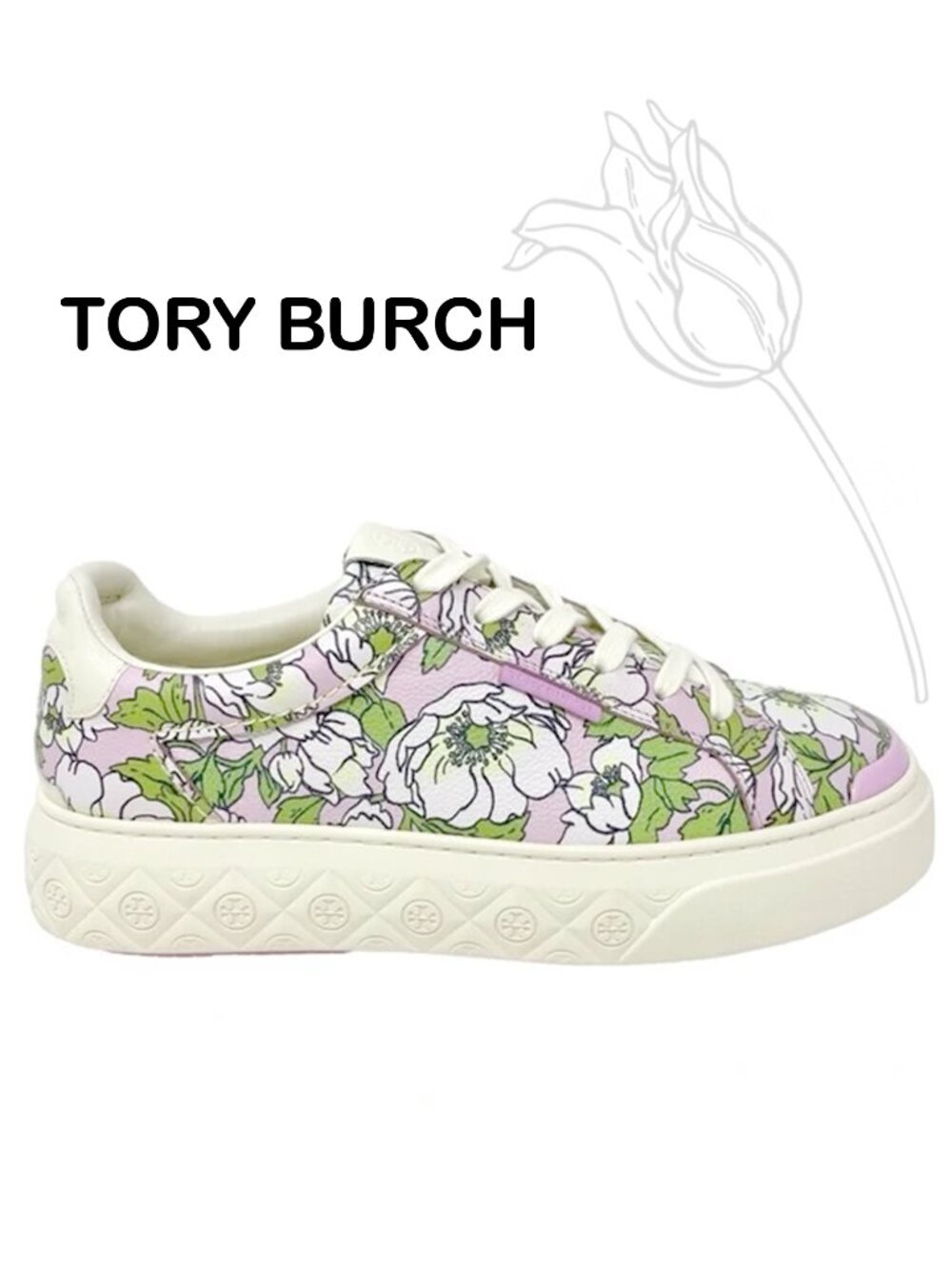 Tory Burch Ladybug Leather Sneaker, Purple Bold Flowers Oyster